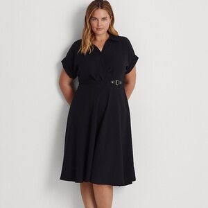 Ralph Lauren Black Label Sz 18 Black Buckle-Trim Georgette Dress